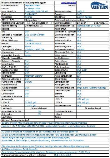 Gutachten für Baumaschine mit kompletter Inspektion des Zustandes